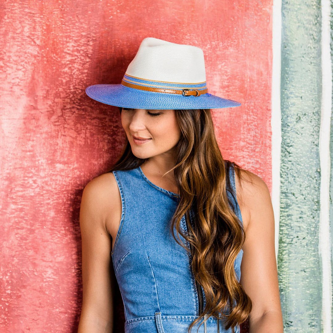 Wallaroo Hat Company® Women's Kristy Fedora - Ivory/Ice Blue M (58cm)