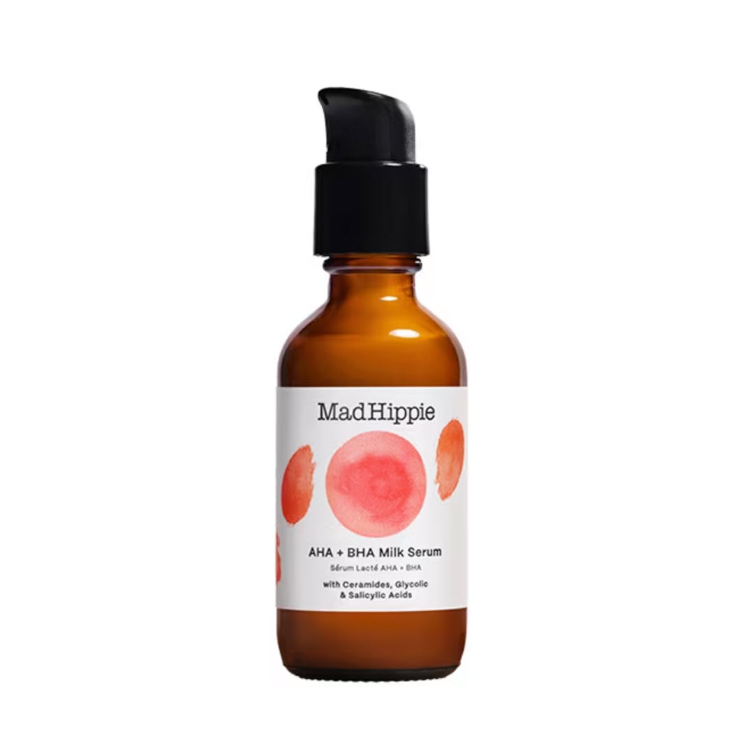 Mad Hippie AHA + BHA Milk Serum 2 fl oz pump bottle with Ceramides, Glycolic, and Salicylic Acids