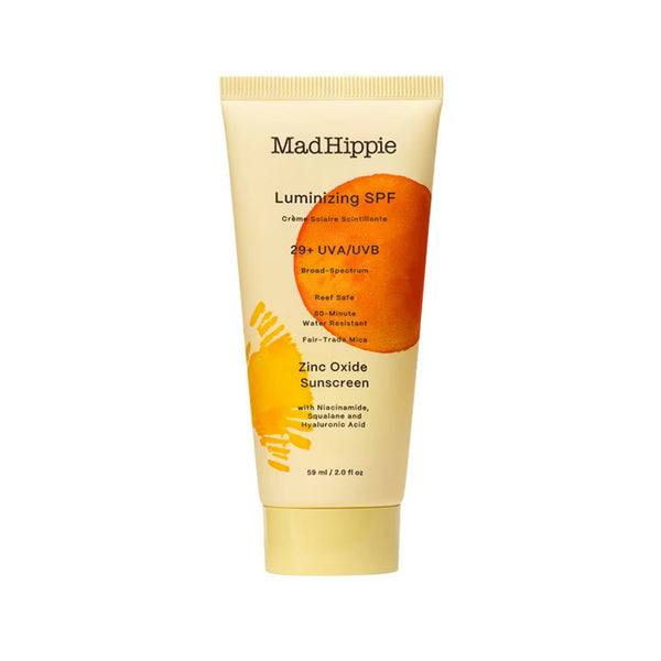 Mad Hippie Luminizing Facial SPF 29+ zinc oxide sunscreen tube with Niacinamide, Squalane, and Hyaluronic Acid, 2.0 fl oz