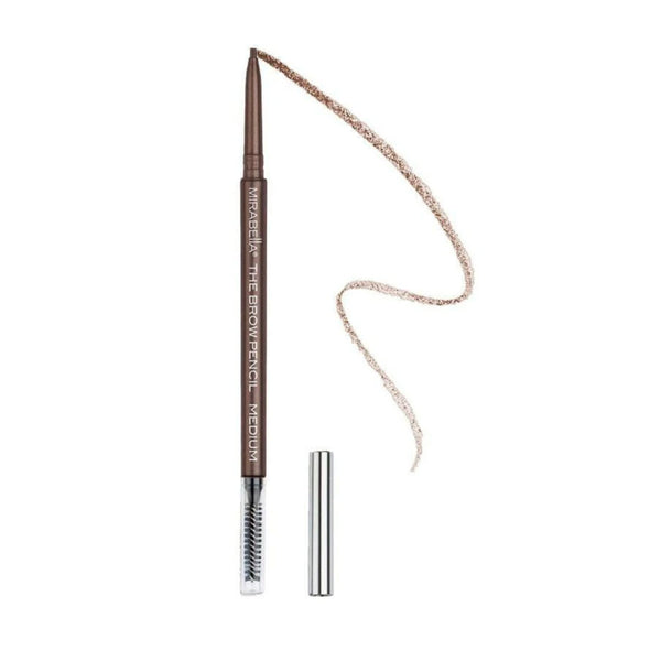 Mirabella The Brow Pencil in shade Medium with spoolie end and color swatch swipe