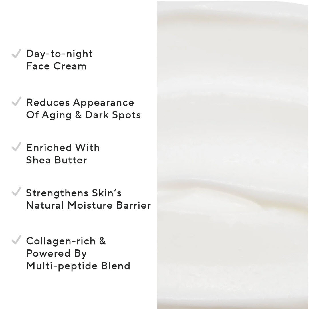 Mirabella Day to Night+ Moisturizer cream texture with benefits: reduces appearance of aging and dark spots, enriched with shea butter