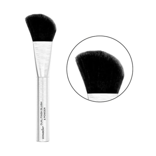 Mirabella Dual Finish Blush & Powder Brush with angled synthetic bristle head and brushed aluminum handle