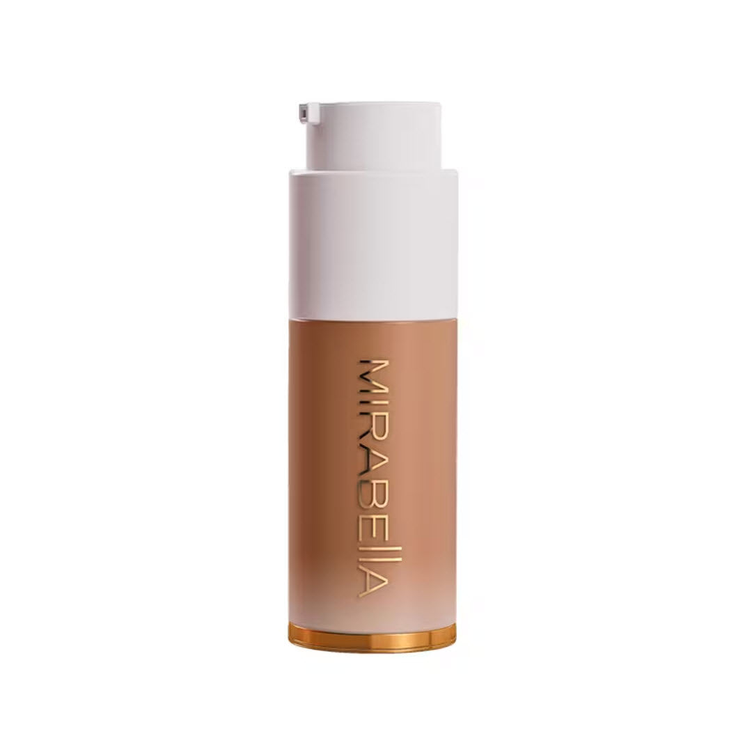 Mirabella Invincible For All Anti-Aging HD Foundation pump bottle in shade Tan T160