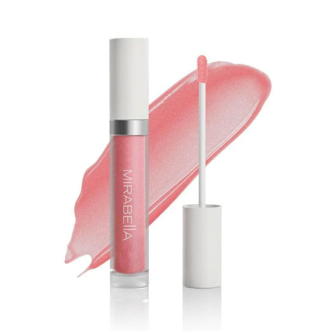 Mirabella Luxe Advanced Formula Lip Gloss in shade Lustre with applicator wand and color swatch