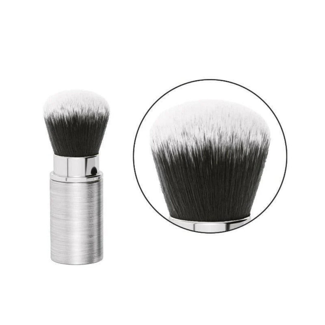 Mirabella Multi-tasking Retractable Kabuki Style Professional Makeup Brush with close-up of soft synthetic bristles