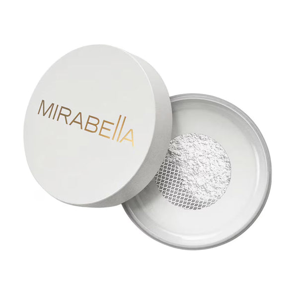 Mirabella Perfecting Powder open jar showing loose translucent HD powder