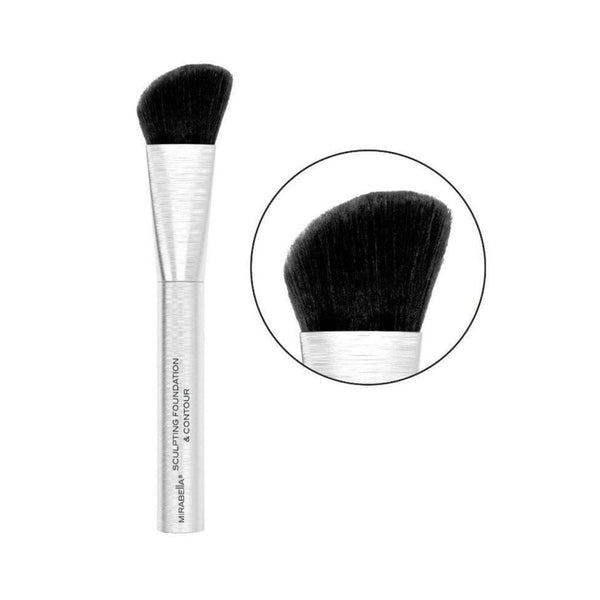 Mirabella Sculpting Foundation & Contour Brush with angled synthetic bristle head and brushed aluminum handle