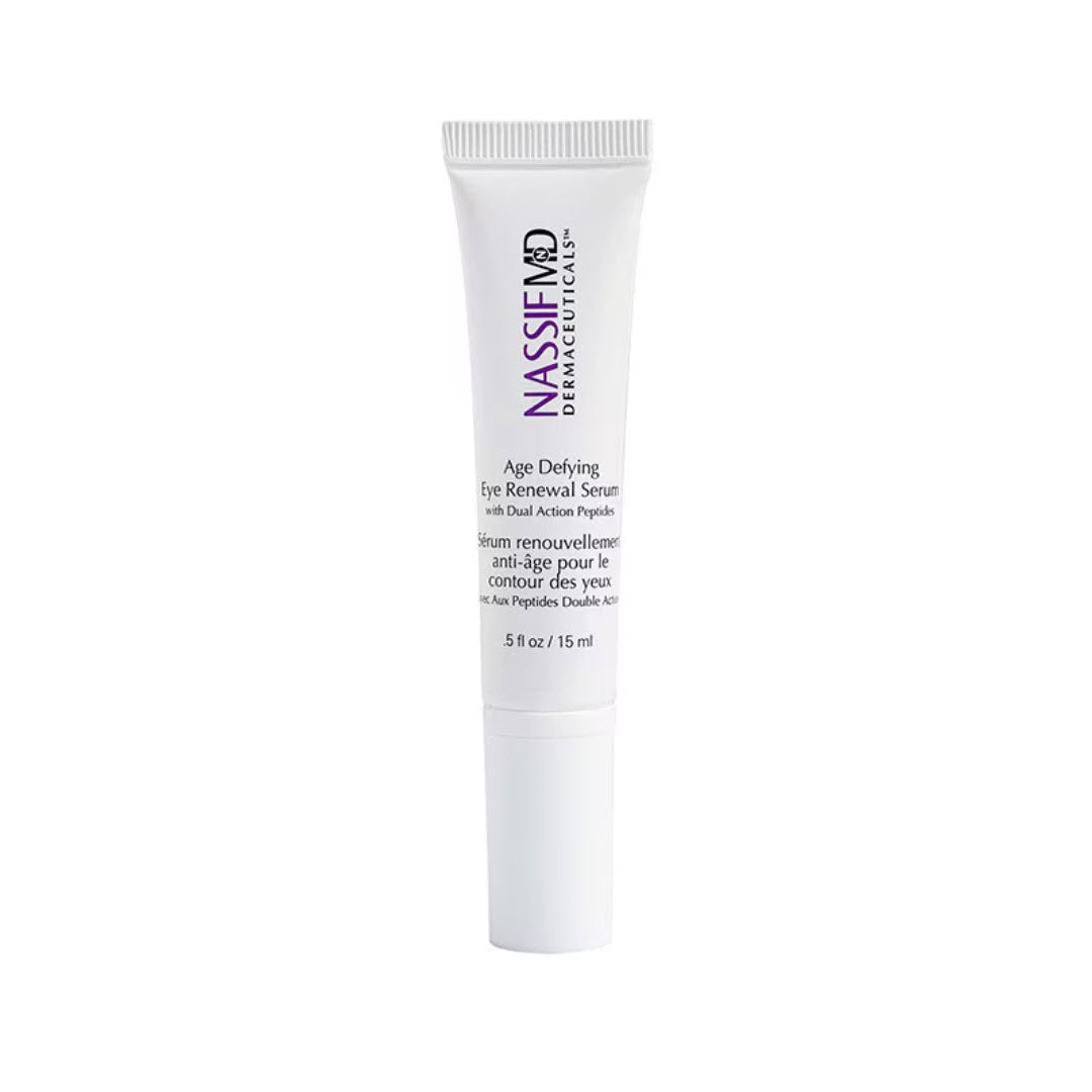 NassifMD Age Defying Eye Renewal Serum tube with dual action peptides, 0.5 fl oz