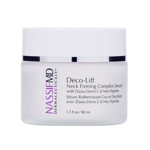NassifMD Deco-Lift Neck Firming Complex Serum jar with Elasta-Derm C and Neo Peptides, 1.7 fl oz