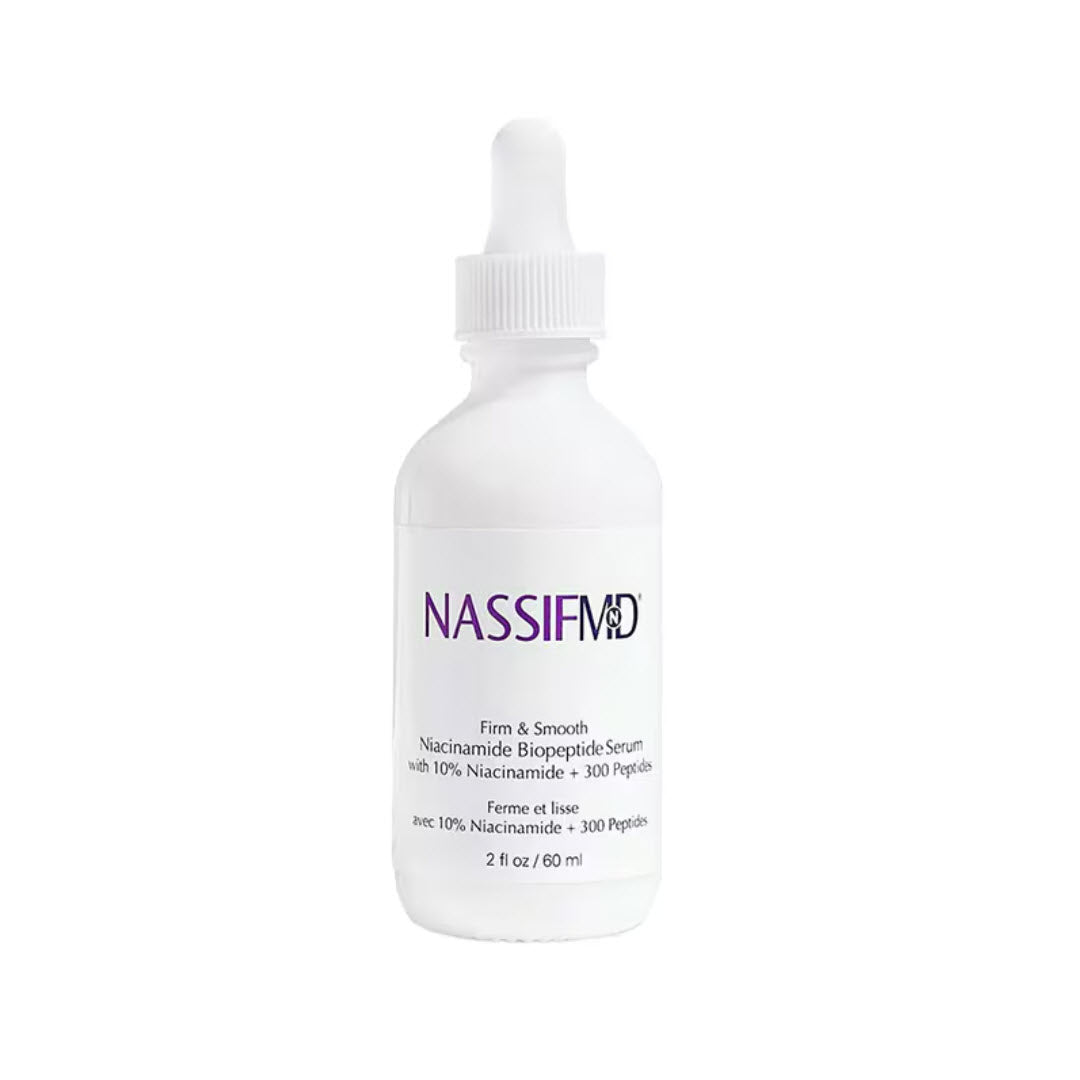 NassifMD Niacinamide Biopeptide Serum bottle with 10% niacinamide and 300 peptides, 2 fl oz