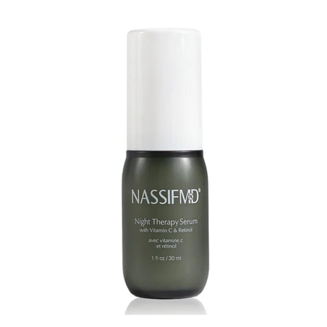 NassifMD Night Therapy Serum bottle with vitamin C and retinol, 1 fl oz