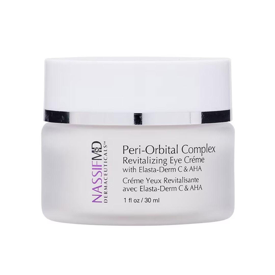NassifMD Peri-Orbital Complex Revitalizing Eye Creme jar with Elasta-Derm C and AHA, 1 fl oz