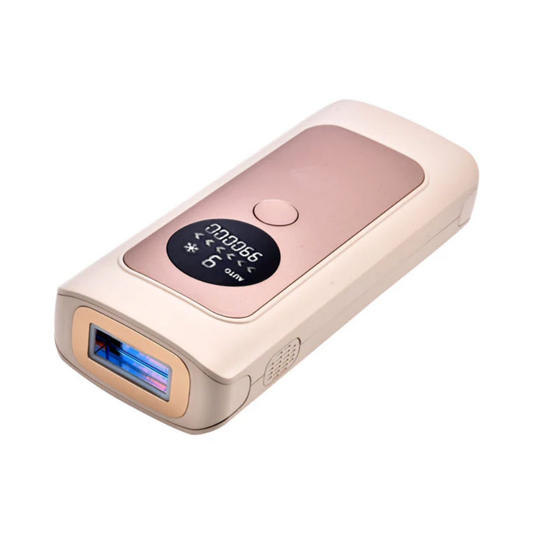 Numiere IPL Hair Removal device with Ice Cooling, rose gold and cream handheld device with digital display