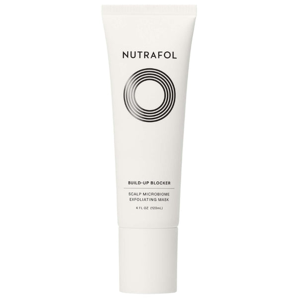 Nutrafol Build-Up Blocker Scalp Microbiome Exfoliating Mask 4 fl oz white squeeze tube on white background