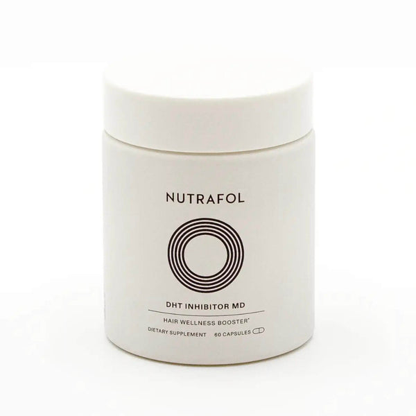 Nutrafol DHT Inhibitor MD Hair Wellness Booster white jar 60 capsules on white background