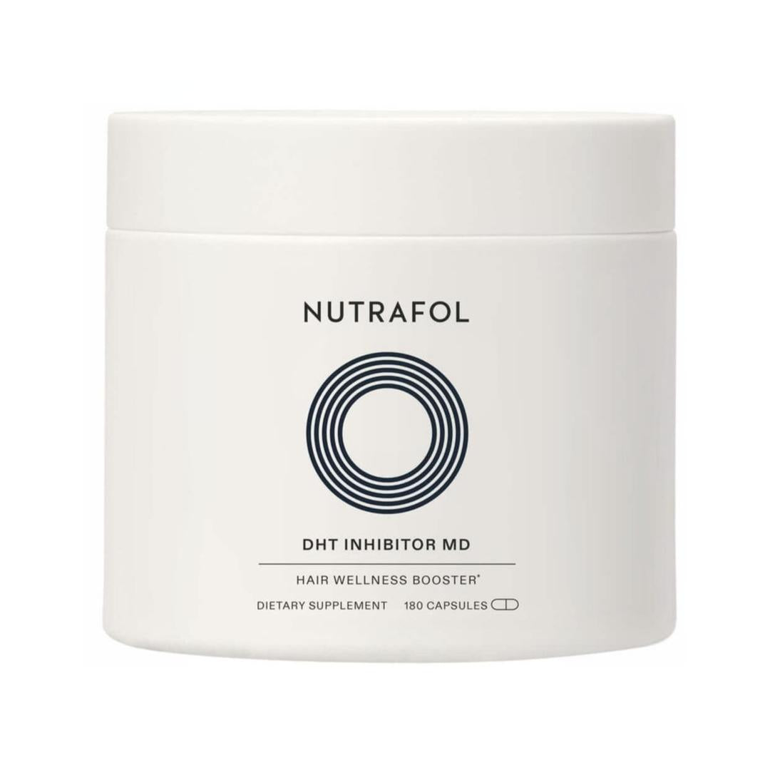 Nutrafol DHT Inhibitor MD Hair Wellness Booster white jar 180 capsules 3-Month Supply on white background