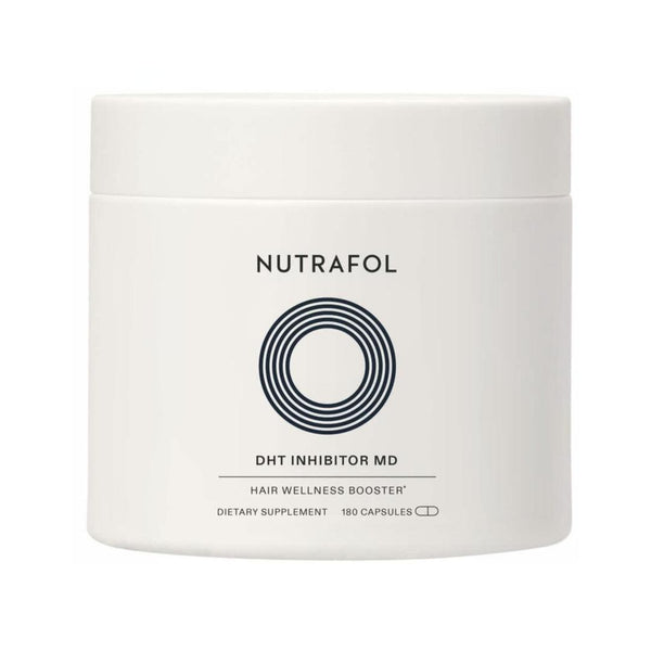 Nutrafol DHT Inhibitor MD Hair Wellness Booster white jar 180 capsules 3-Month Supply on white background