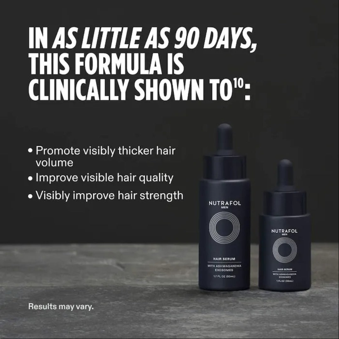 Nutrafol Hair Serum for Men clinically shown in 90 days to promote thicker hair quality and strength