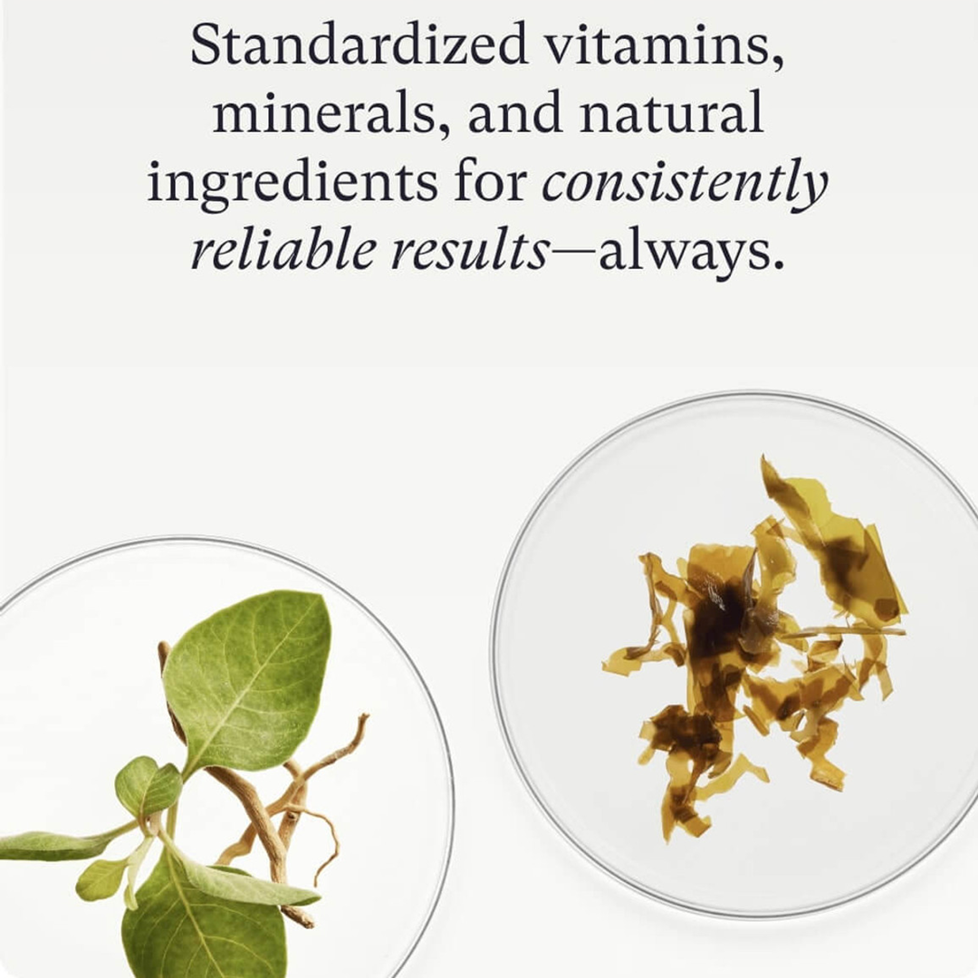 Nutrafol Womens Fullest Hair Kit natural ingredients infographic featuring standardized vitamins minerals and botanical extracts for consistent hair growth results