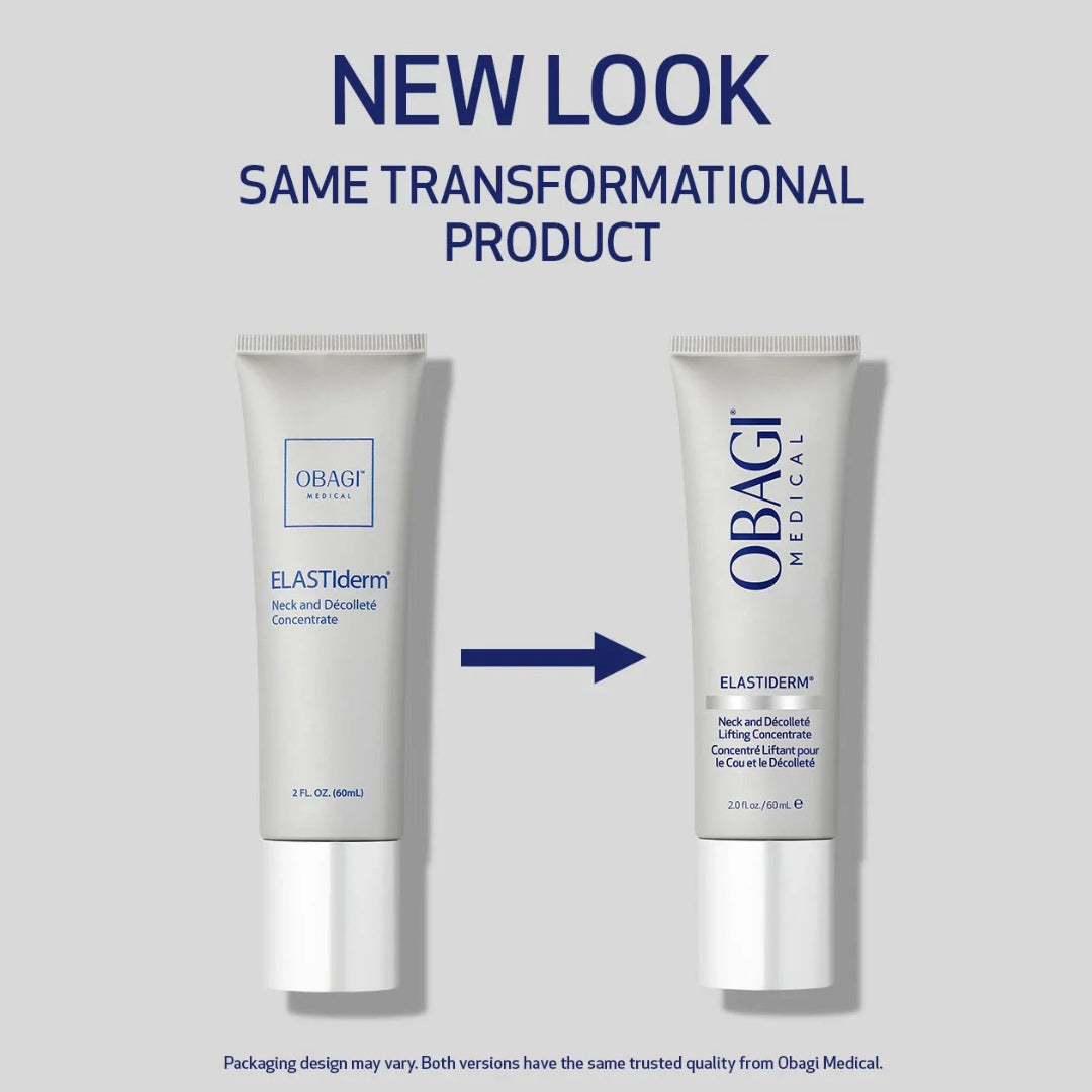 Obagi Medical ELASTIderm Neck and Decollete Concentrate new look same trusted formula packaging update