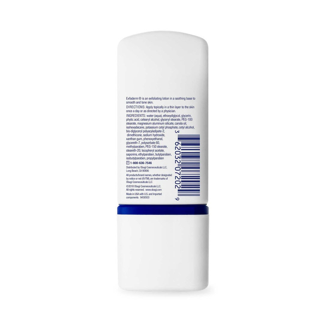 Obagi Nu-Derm Exfoderm 2 oz back label showing ingredients and directions