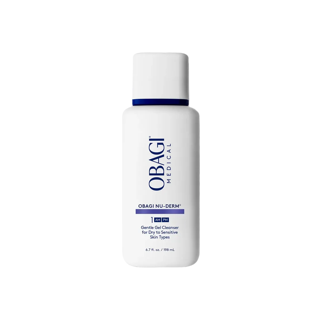 Obagi Nu-Derm Gentle Gel Cleanser 6.7 fl oz white bottle — step 1 for dry to sensitive skin types