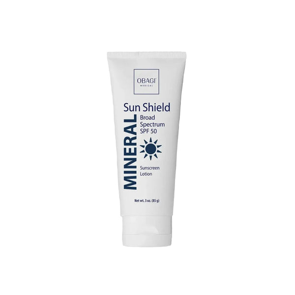 Obagi Sun Shield Mineral Broad Spectrum SPF 50 Sunscreen Lotion 3 oz white squeeze tube on white background