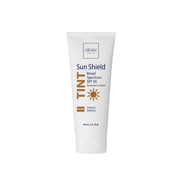 Obagi Sun Shield Tint Warm Broad Spectrum SPF 50 Sunscreen Lotion 3 oz white squeeze tube on white background