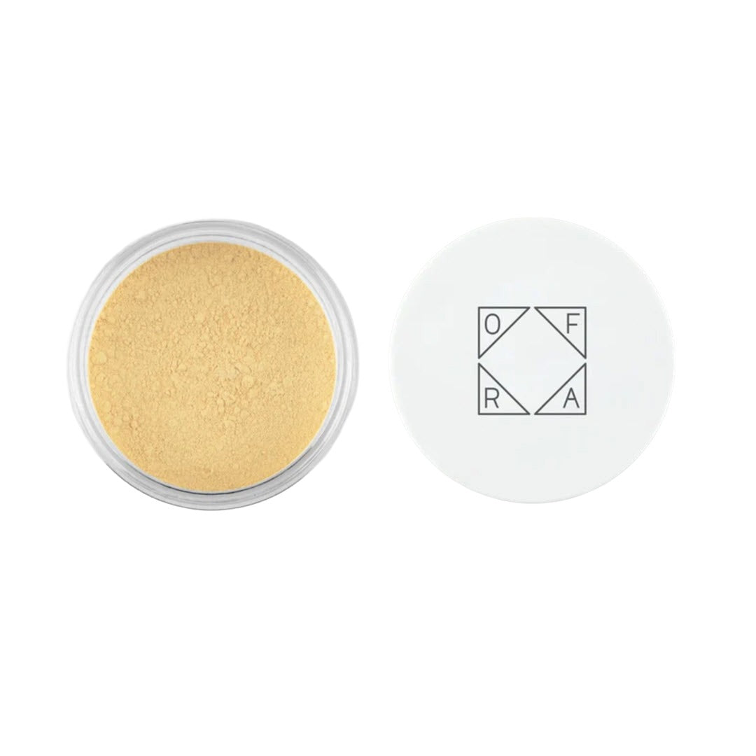 OFRA Cosmetics Airbrush Setting Powder jar in Banana, a yellow-toned brightening loose powder