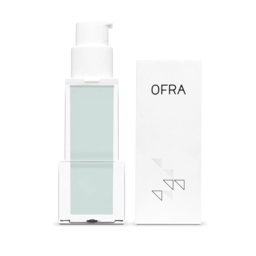 OFRA Cosmetics Cool as a Cucumber Primer mint-green pump bottle shown next to its retail box