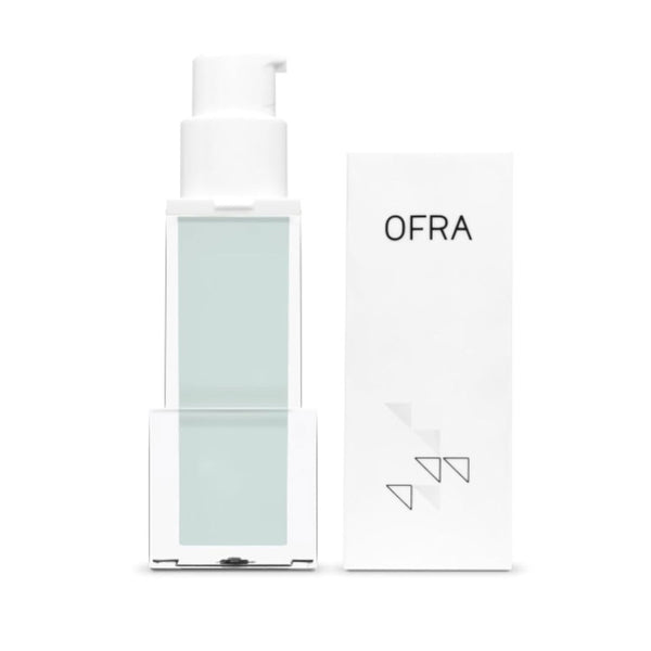 OFRA Cosmetics Cool as a Cucumber Primer mint-green pump bottle shown next to its retail box