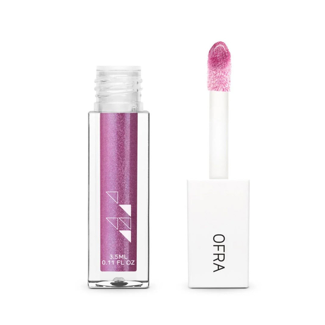 OFRA Cosmetics Lip Gloss tube and applicator wand in Babydoll, a shimmery magenta-pink