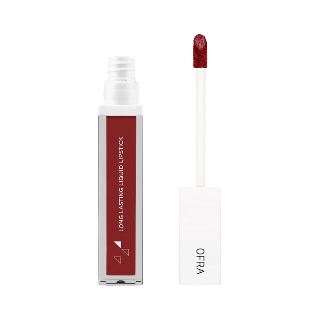 OFRA Cosmetics Long Lasting Liquid Lipstick tube and applicator wand in Atlantic City, a deep berry red