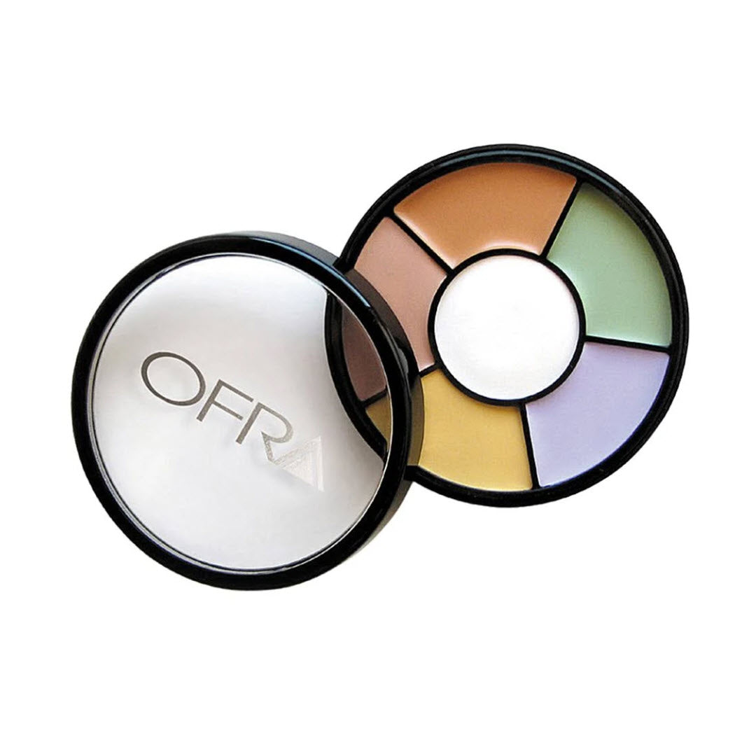 OFRA Cosmetics Magic Roulette Concealer compact open showing the mirrored lid and six-color wheel