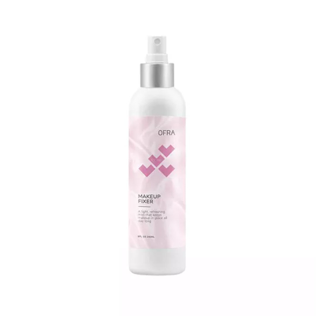 OFRA Cosmetics Rose Makeup Fixer 8 fl oz setting spray bottle with pink marbled label