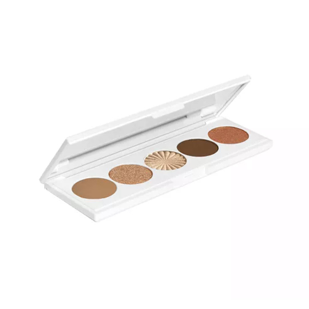OFRA Cosmetics Signature Palette Luxe compact open at an angle showing the mirror and five shade pans