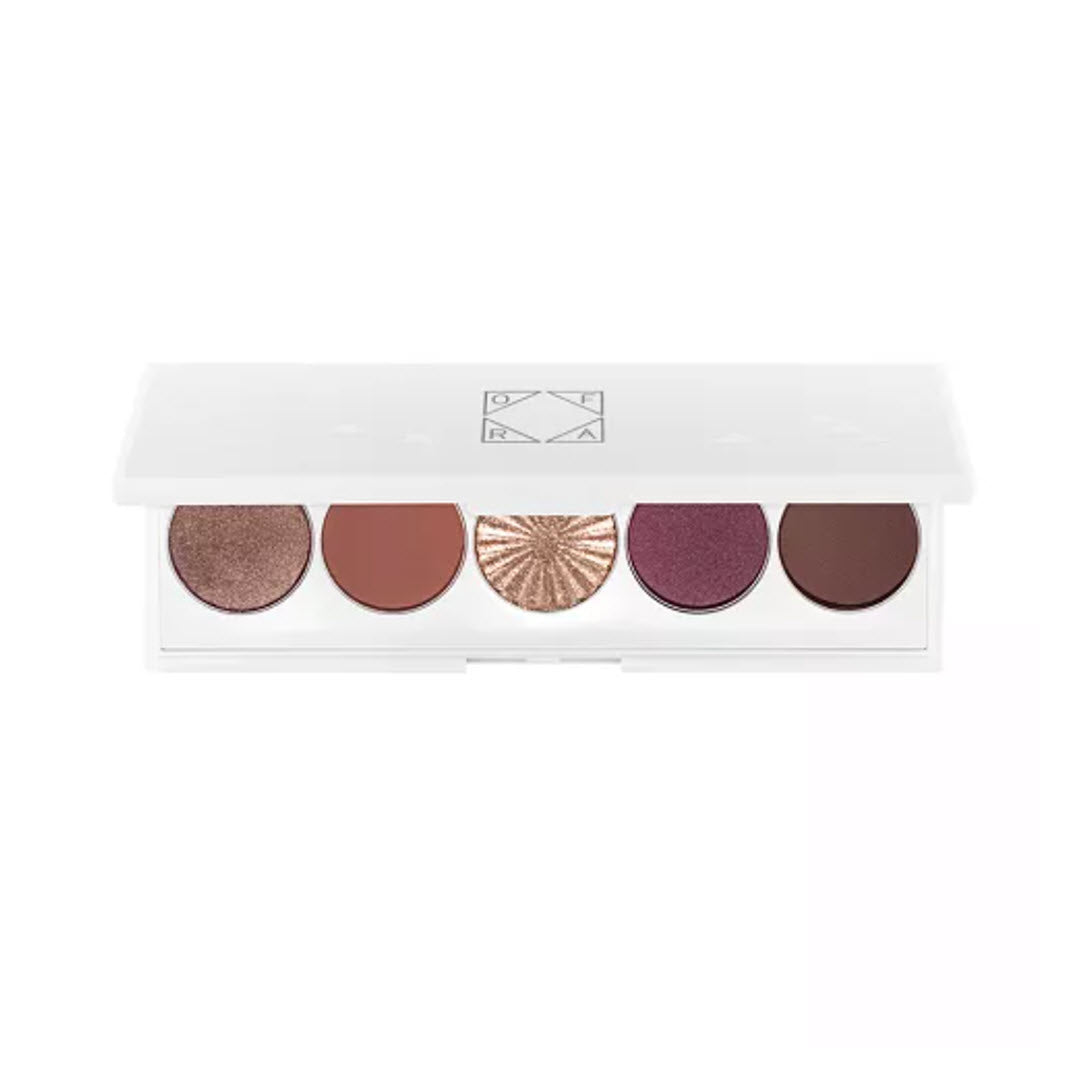 OFRA Cosmetics Signature Palette Symphony open compact with five mauve, plum, and shimmer eyeshadow and highlighter shades