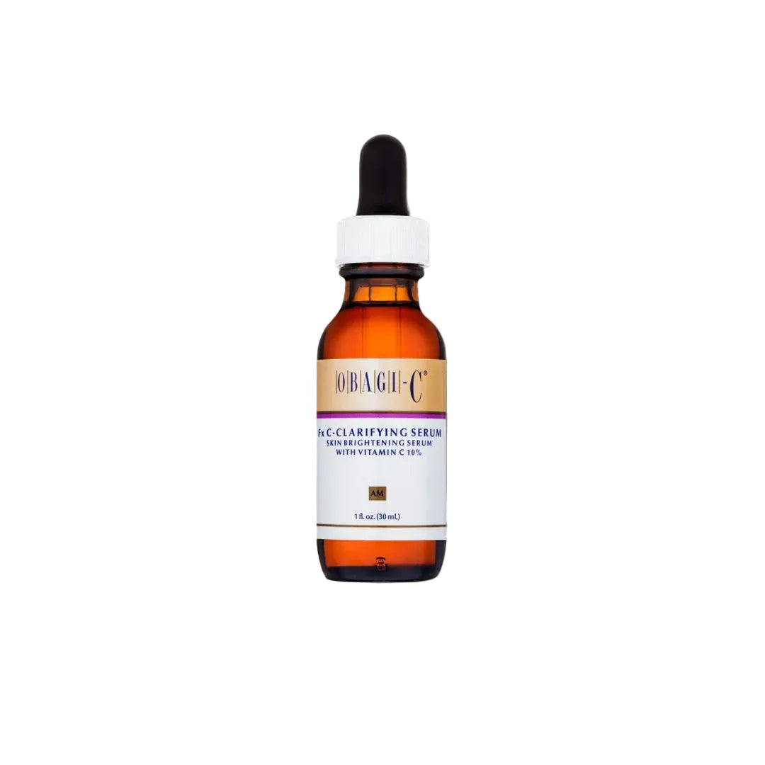 Obagi-C Fx C-Clarifying Serum 1.0 oz amber dropper bottle with white cap on white background Skin Brightening Serum with Vitamin C 10 percent AM