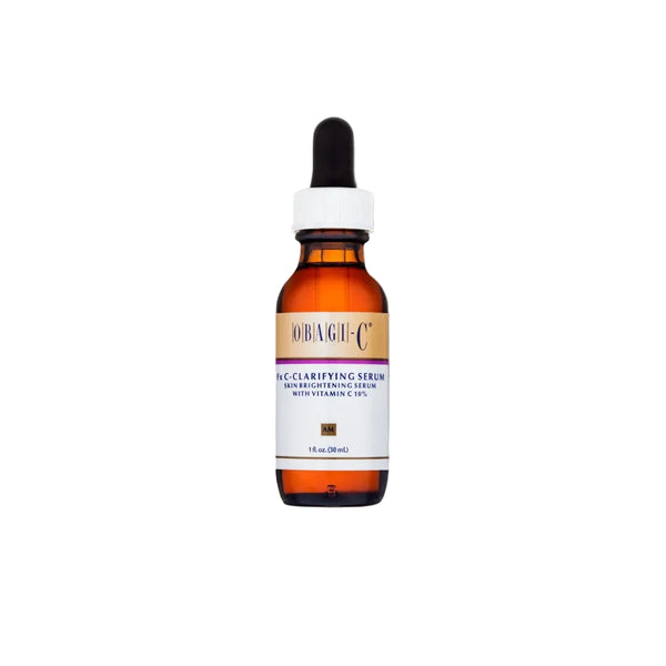 Obagi-C Fx C-Clarifying Serum 1.0 oz amber dropper bottle with white cap on white background Skin Brightening Serum with Vitamin C 10 percent AM