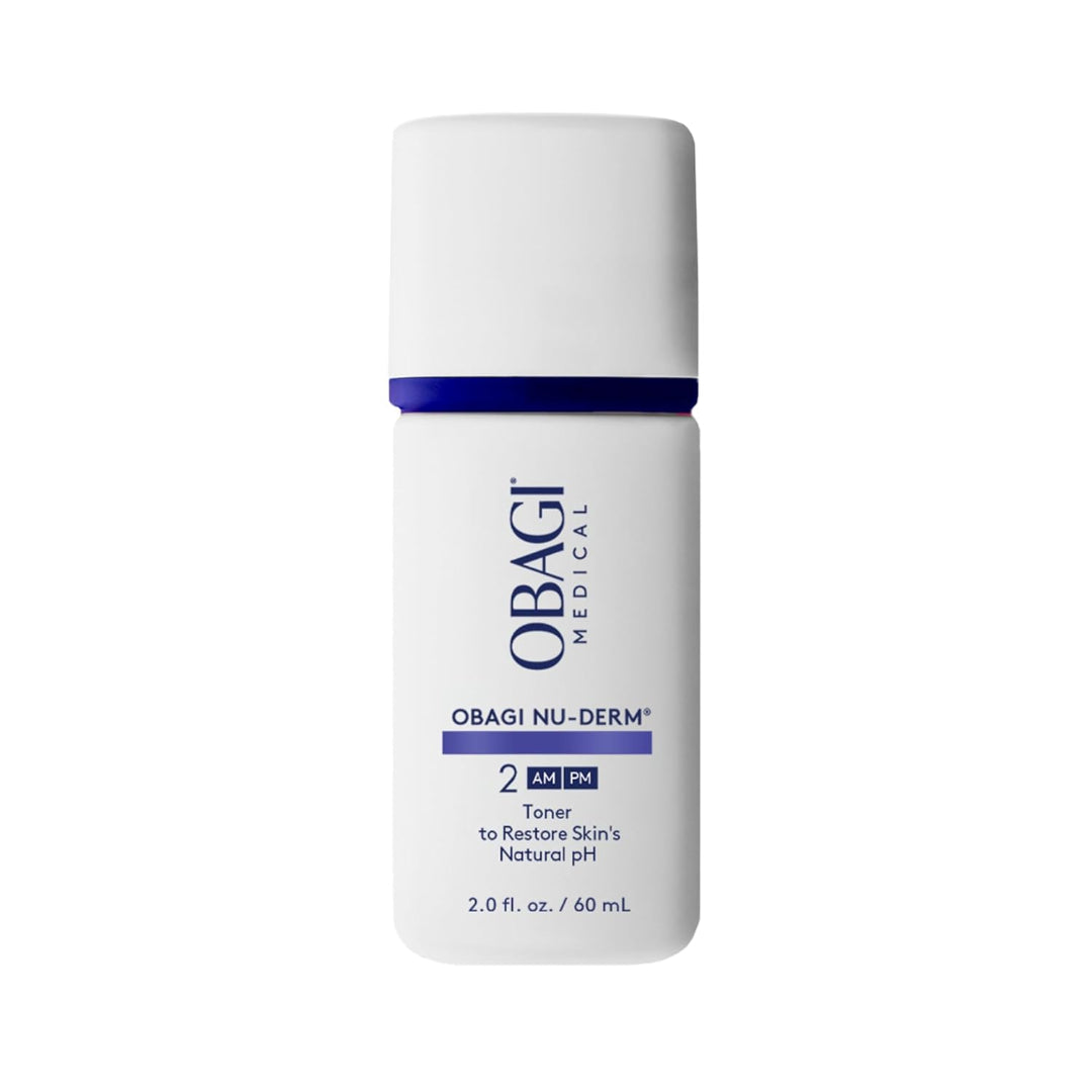 Obagi Nu-Derm Toner to restore skin natural pH AM PM step 2 bottle 2.0 fl oz on white background