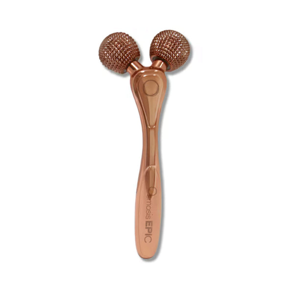 Osmosis EPIC Skin Tool rose gold dual-roller device with micro-pyramid spheres