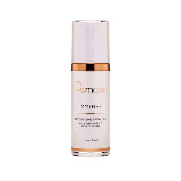 Osmosis Immerse Restorative Facial Oil bottle with rose gold cap, 1 fl oz