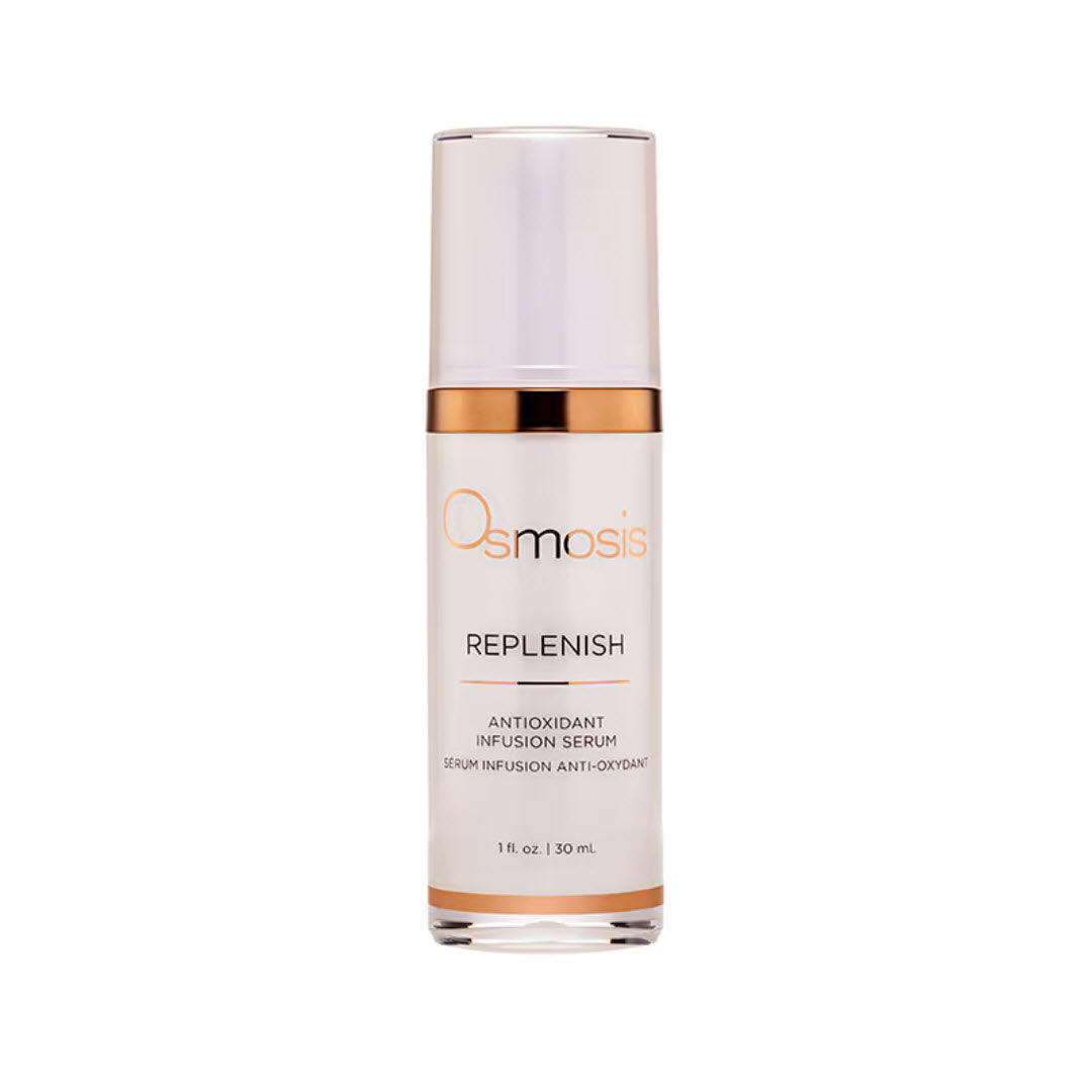 Osmosis Replenish Antioxidant Infusion Serum bottle with rose gold pump, 1 fl oz