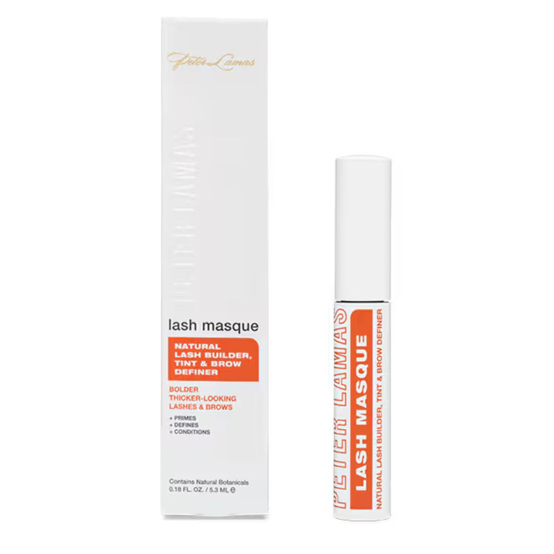 Peter Lamas Lash Masque tube and box for bolder, thicker-looking lashes and brows that primes, defines, and conditions, 0.18 fl oz
