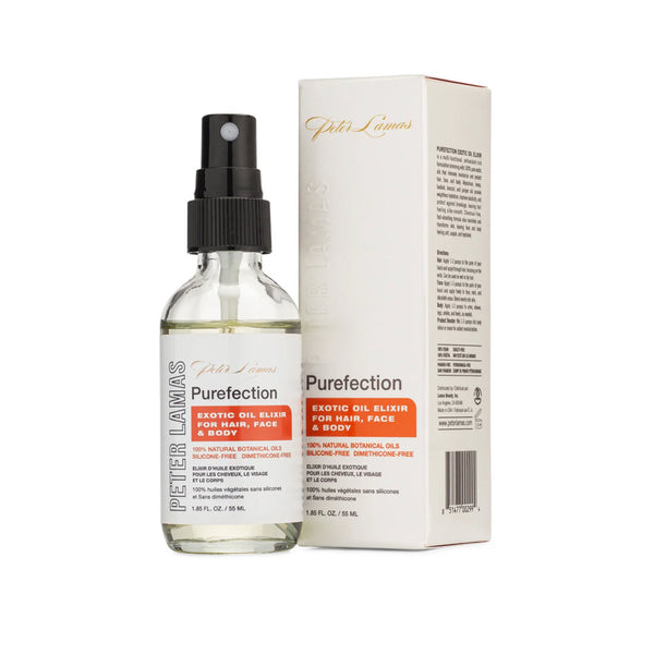 Peter Lamas Purefection Exotic Oil Elixir spray bottle and box for hair, face & body, 100% natural botanical oils, silicone-free and dimethicone-free, 1.85 fl oz