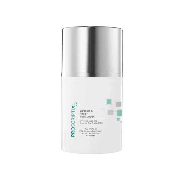 Proscriptix FX Exfoliate and Repair Body Lotion with Glycolic and Urea 15%, 1.94 oz airless pump jar for dry and cracked skin exfoliation and repair