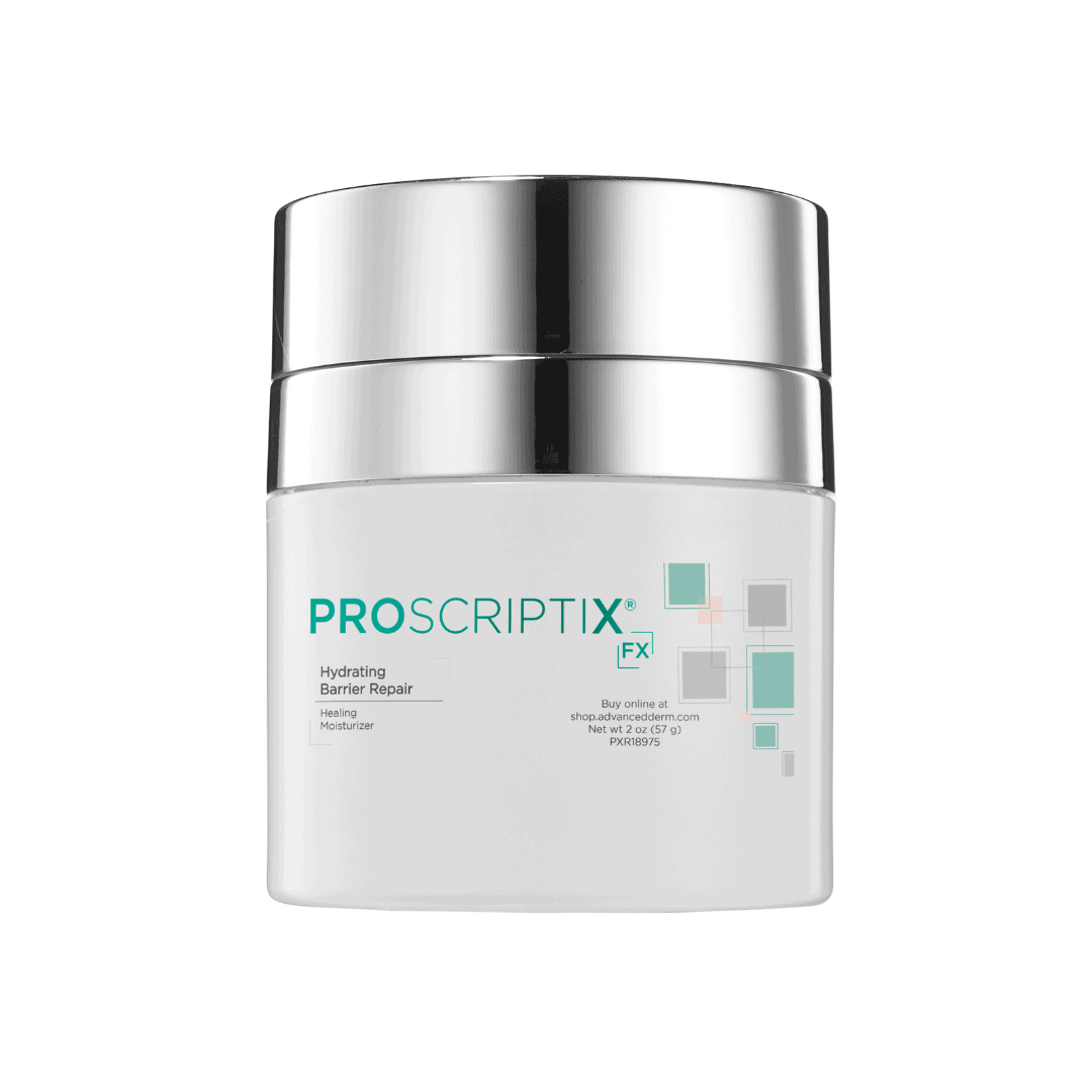 Proscriptix FX Hydrating Barrier Repair healing moisturizer in a 2 oz silver-lidded jar for skin barrier restoration and hydration