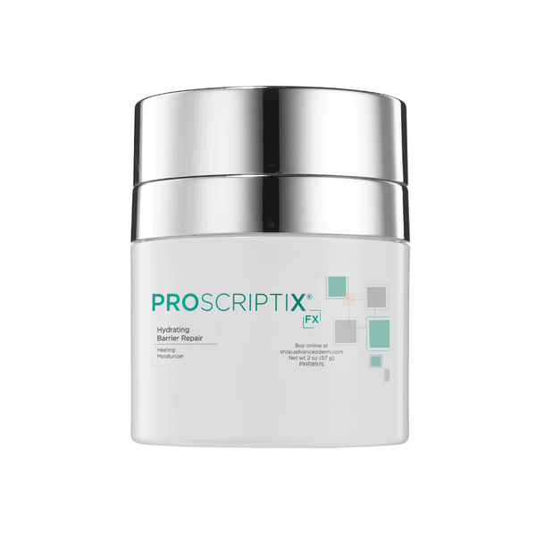 Proscriptix FX Hydrating Barrier Repair healing moisturizer in a 2 oz silver-lidded jar for skin barrier restoration and hydration