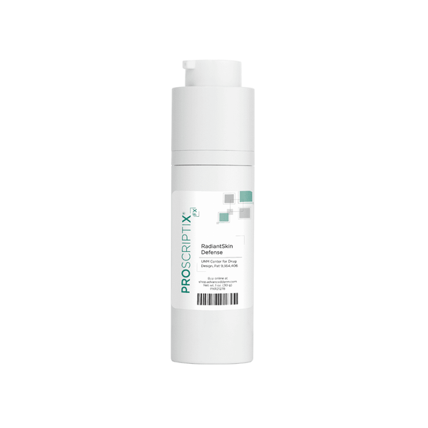 Proscriptix FX Radiant Skin Defense airless pump bottle, 1 oz, UNM Center for Drug Design patent-pending brightening formula