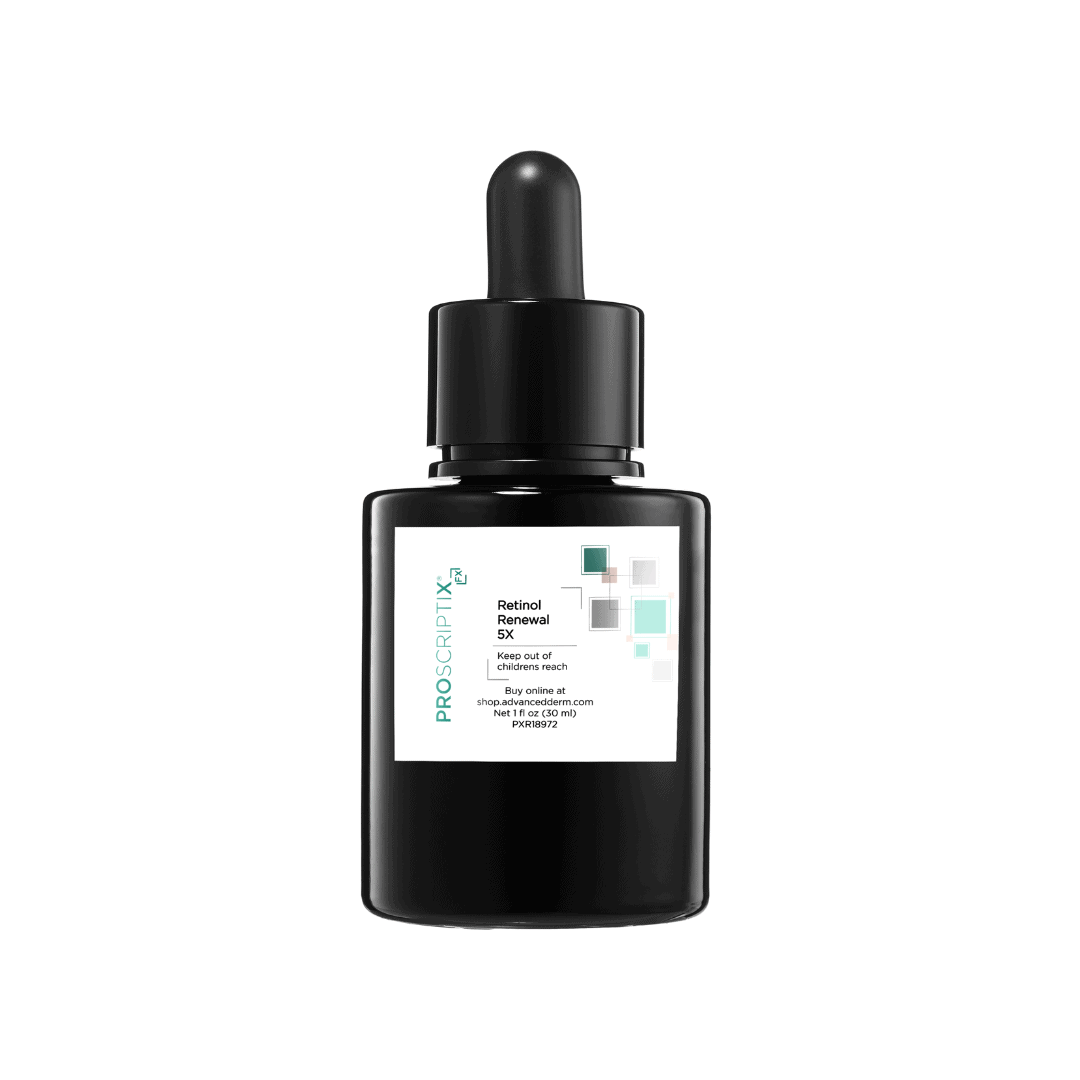 Proscriptix FX Retinol Renewal 5X mid-strength retinol serum in dark glass dropper bottle, 1 fl oz